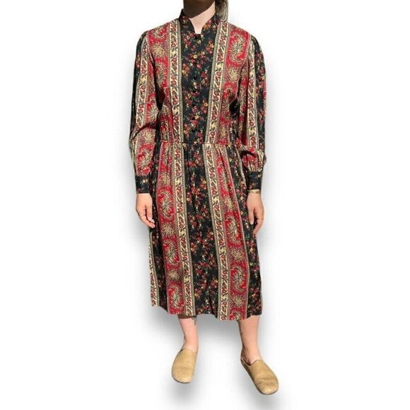 Vintage 1970s Womens Lang Originals Retro Boho Floral Geometric Maxi Dress Sz M - Picture 2 of 11